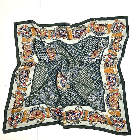 Christian Dior Silk Square Scarf Gray Paisley Hand Rolled Vintage 29x29” - Picture 2 of 11